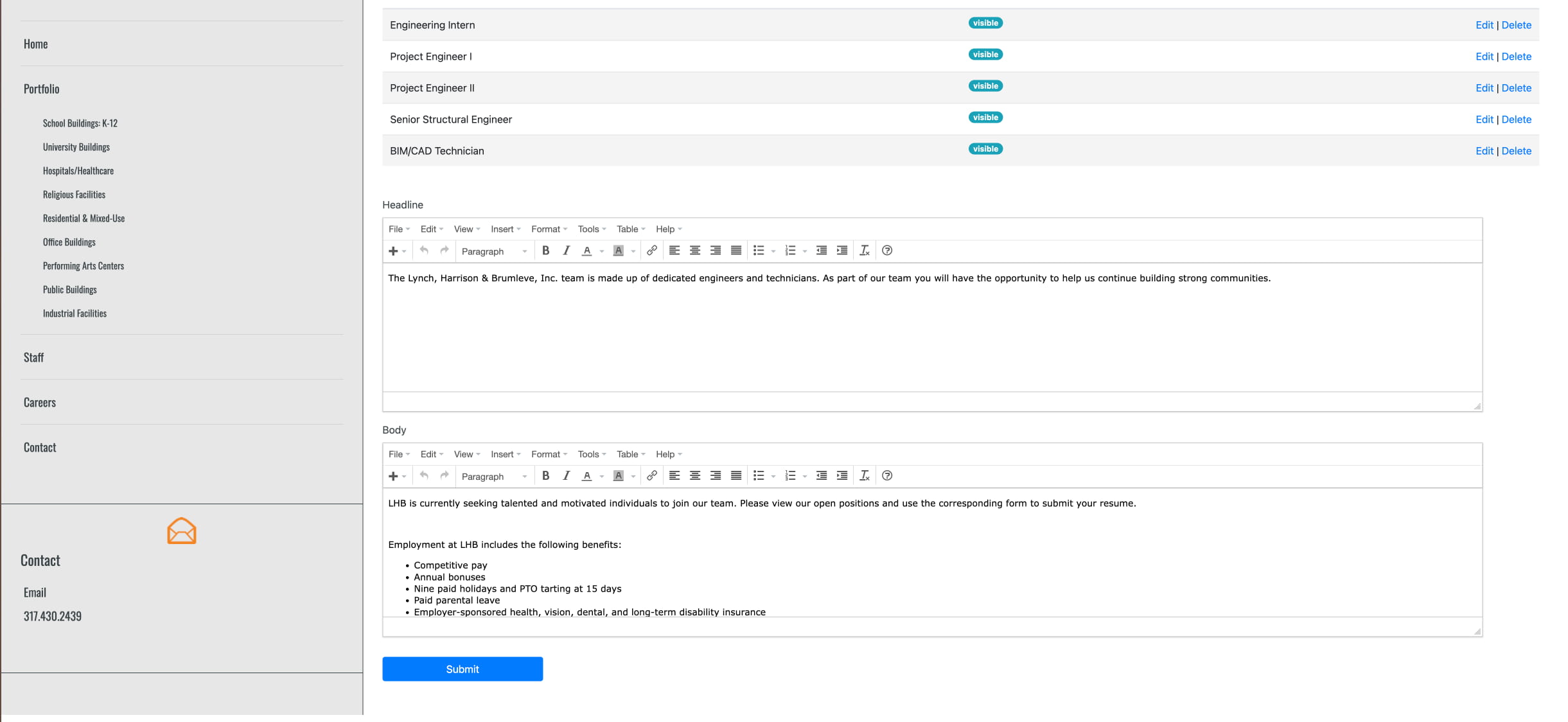 LHB Engineering — CMS admin panel